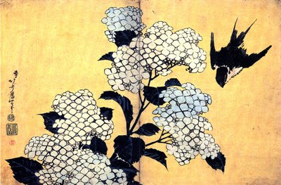 Hortensia y golondrina de Katsushika Hokusai